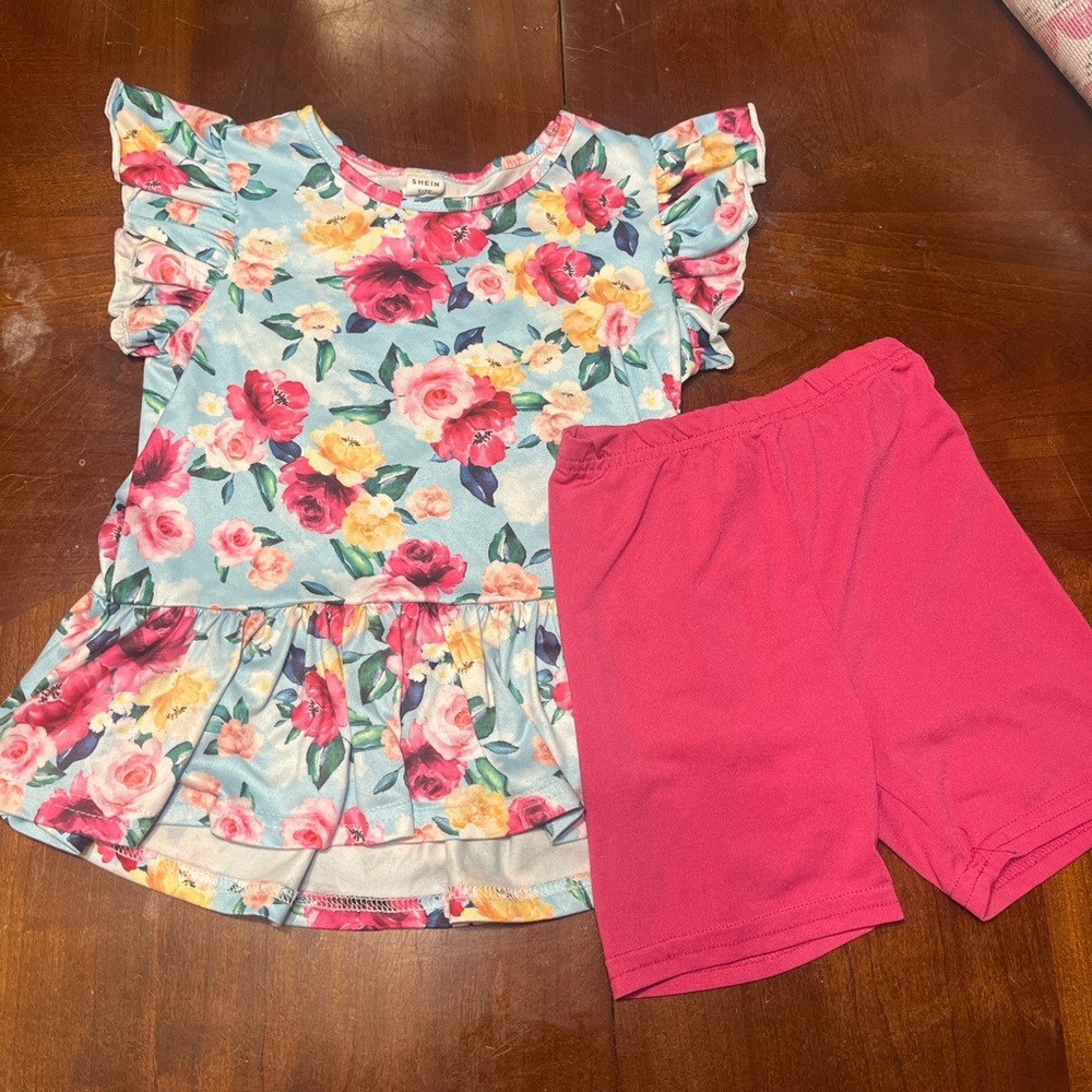 SHEIN Floral Top and Pink Shorts Set
